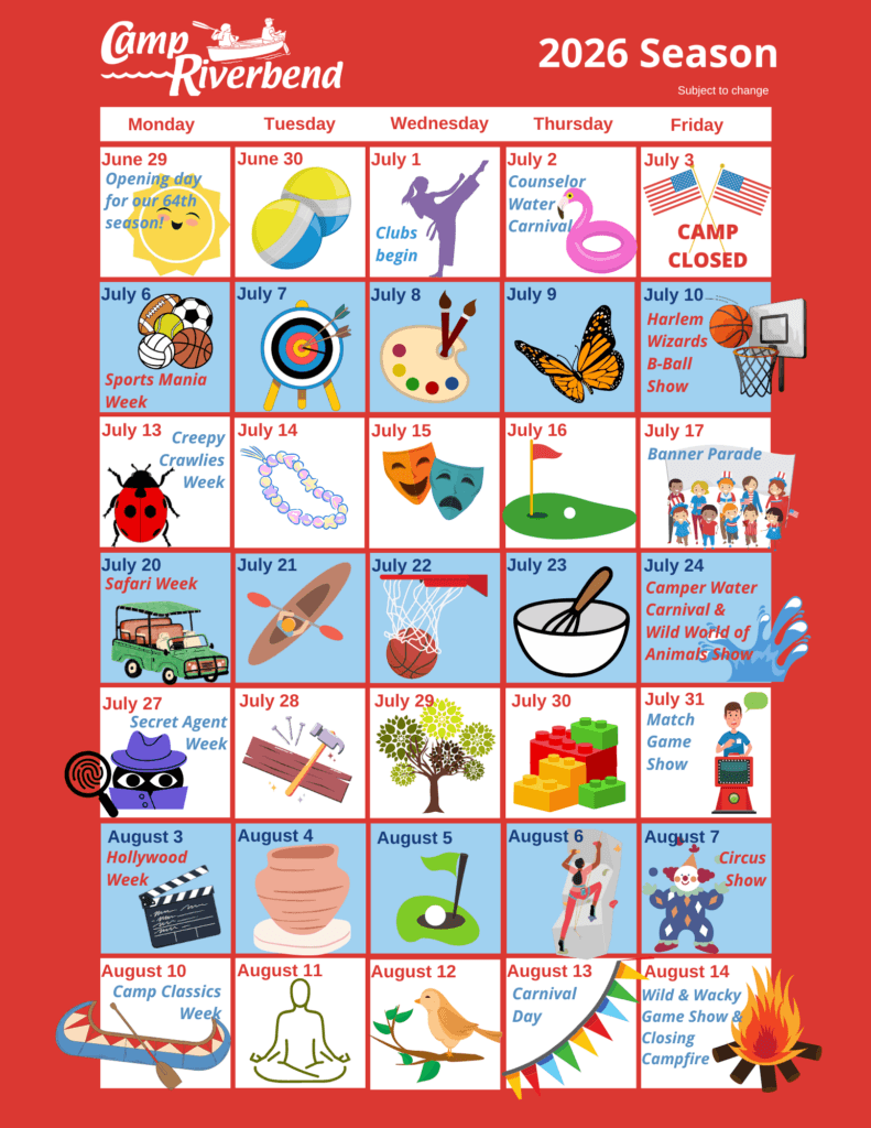 2026 Camp Riverbend Program Calendar